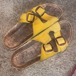 BAMBOO Yellow Sandals with Brown Buckles